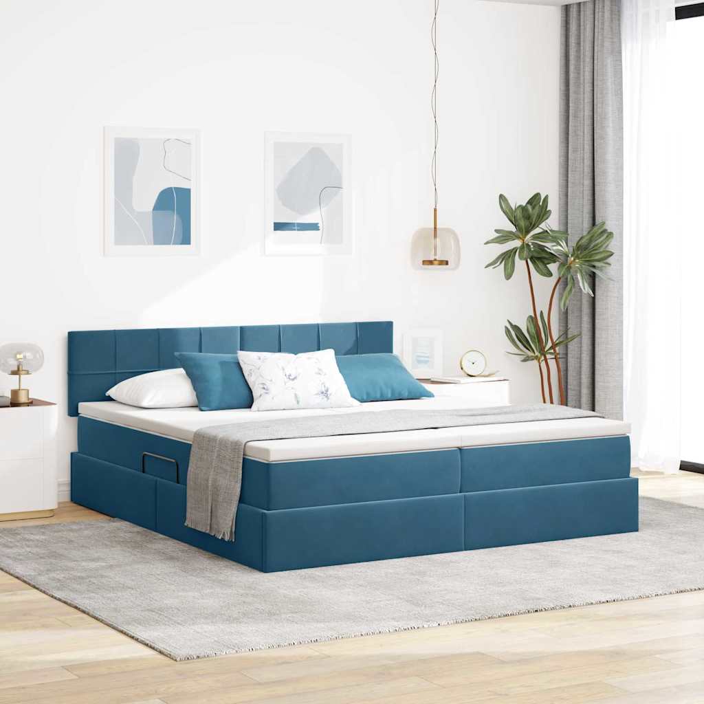 Bed met LED-stripverlichting Donkerblauw 180 x 200 cm Fluweel is nu te koop bij PeponiXL, paradijselijk wonen!