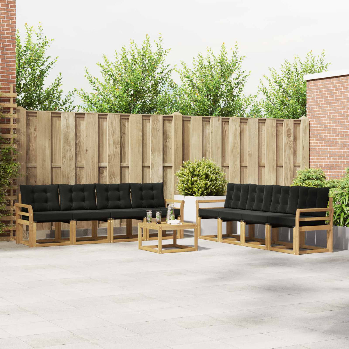 Buiten bankenset met kussen 9 pcs Wit en zwart is nu te koop bij PeponiXL, paradijselijk wonen!