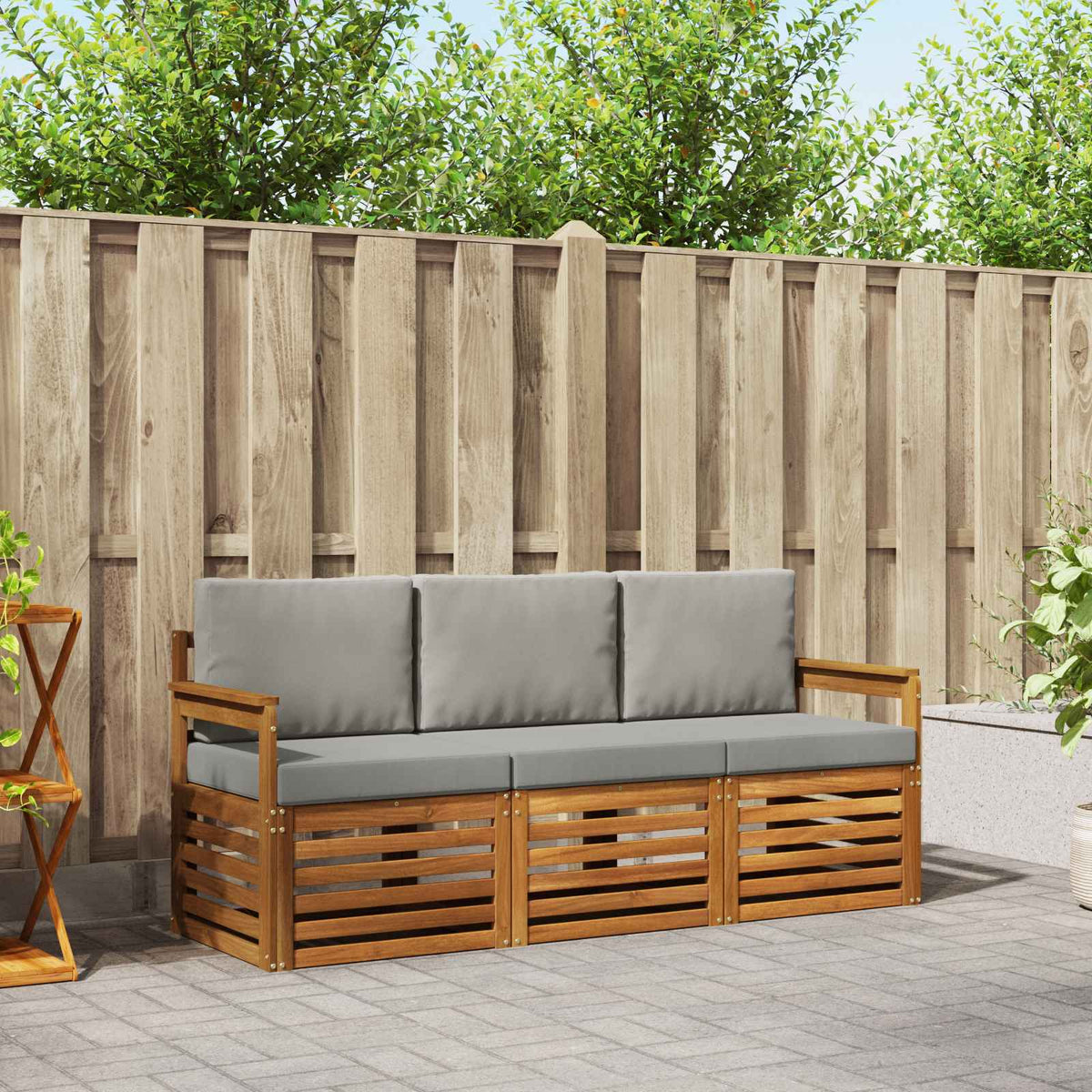 Sofa-Sets 3 pcs Natuurlijk en Lichtgrijs Massief Acaciahout is nu te koop bij PeponiXL, paradijselijk wonen!