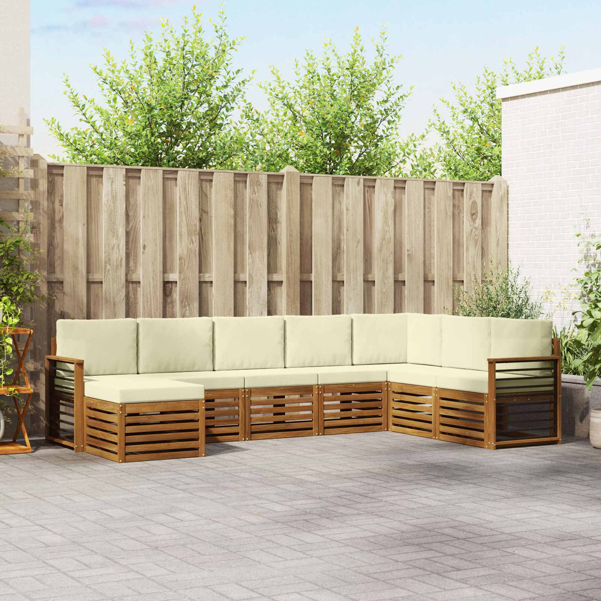 Buiten bankenset 8 pcs Natuurlijk en Crème Massief Acaciahout is nu te koop bij PeponiXL, paradijselijk wonen!