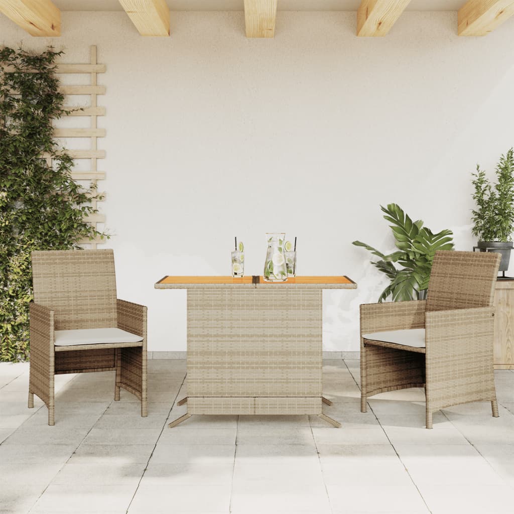 3-delige Bistroset met kussens poly rattan beige is nu te koop bij PeponiXL, paradijselijk wonen!
