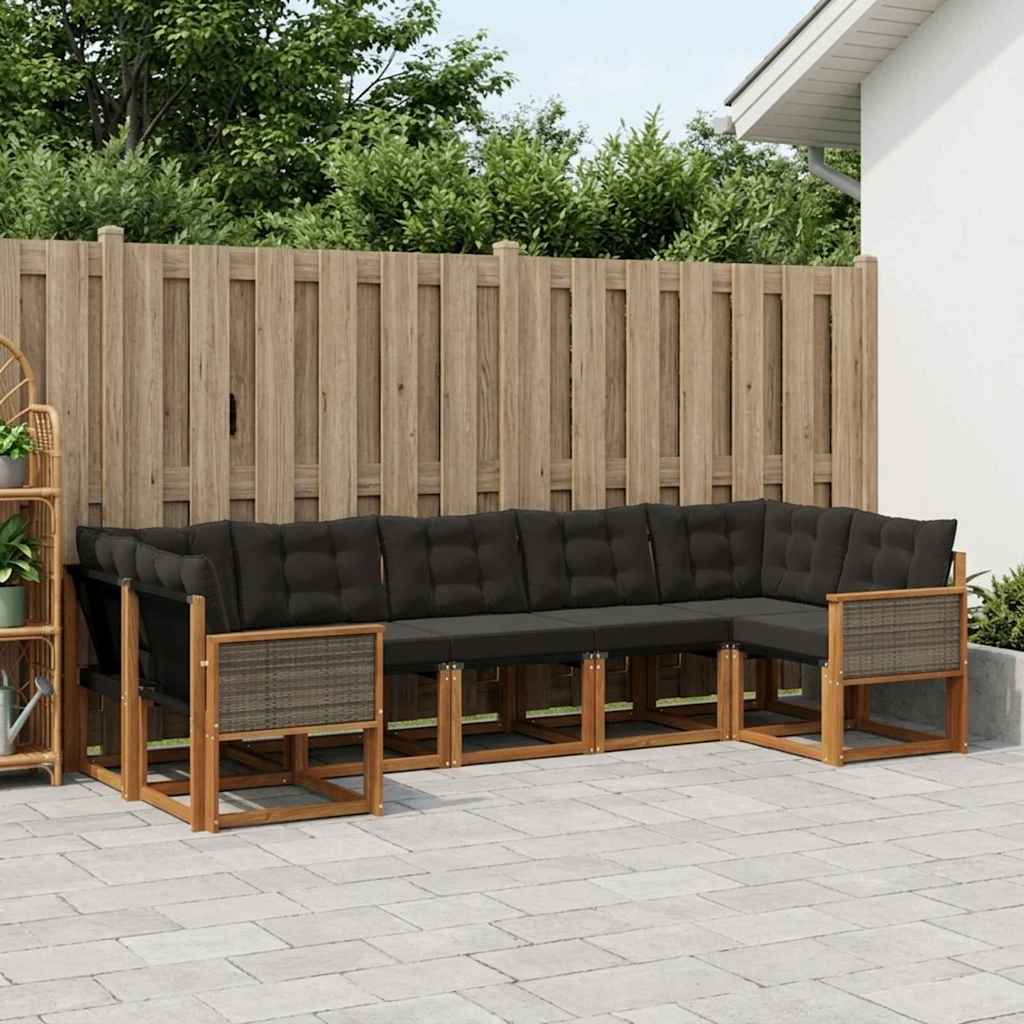 Buiten bankenset met kussen 7 pcs Naturel en Zwart is nu te koop bij PeponiXL, paradijselijk wonen!