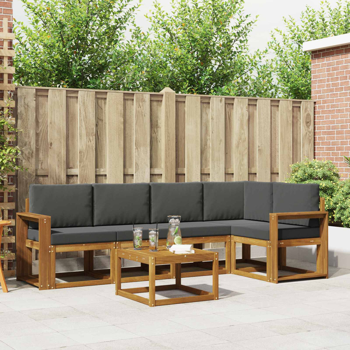 Buiten bankenset met kussen 6 pcs Natuurlijk en Antraciet is nu te koop bij PeponiXL, paradijselijk wonen!