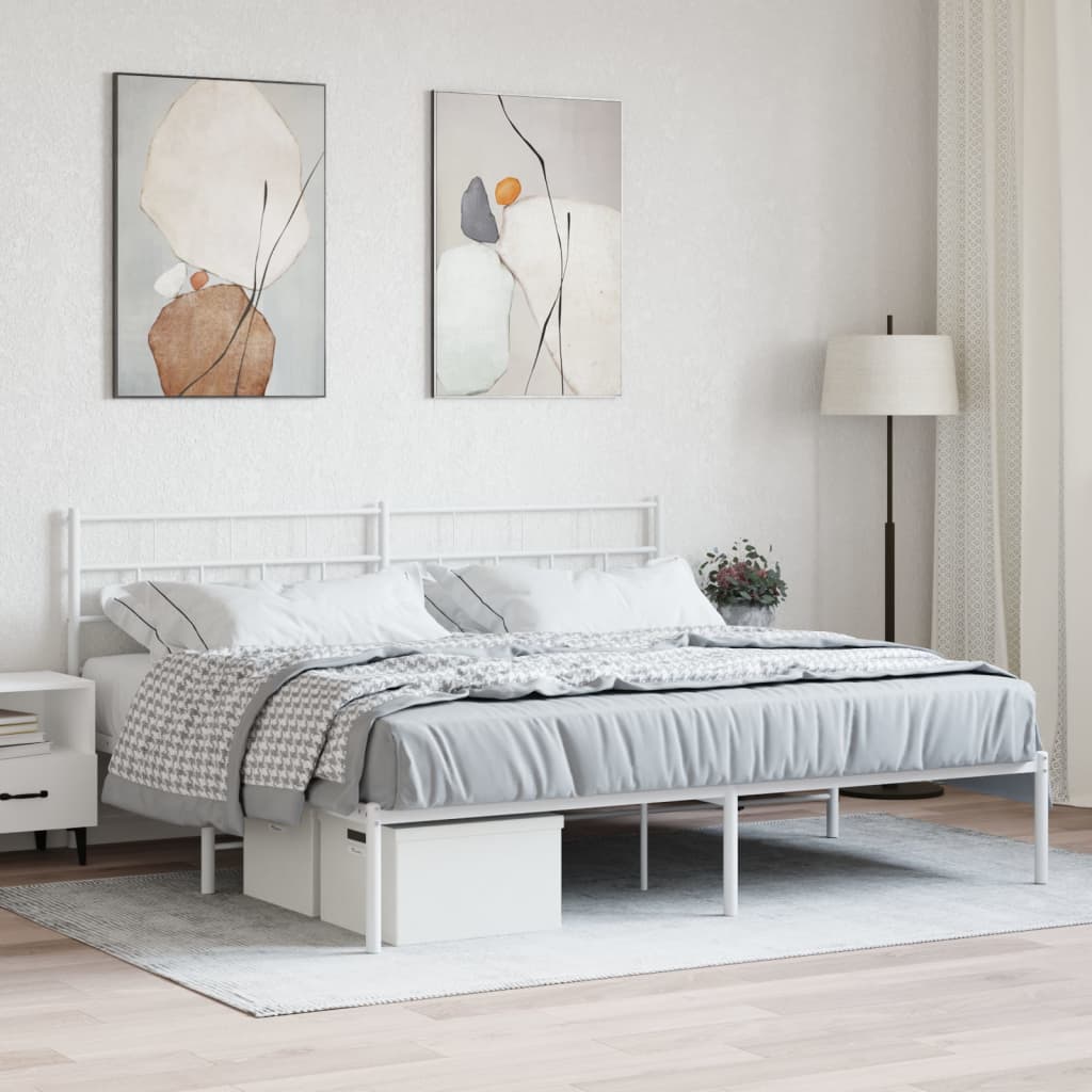 Bedframe met hoofdbord metaal wit 180x200 cm is nu te koop bij PeponiXL, paradijselijk wonen!