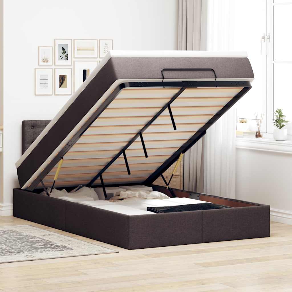 Ottoman bed met matras en LED's 120x190 cm stof donkerbruin is nu te koop bij PeponiXL, paradijselijk wonen!