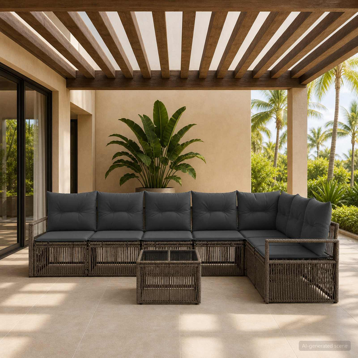 Tuinbankenset 8 pcs Grijs poly rattan is nu te koop bij PeponiXL, paradijselijk wonen!
