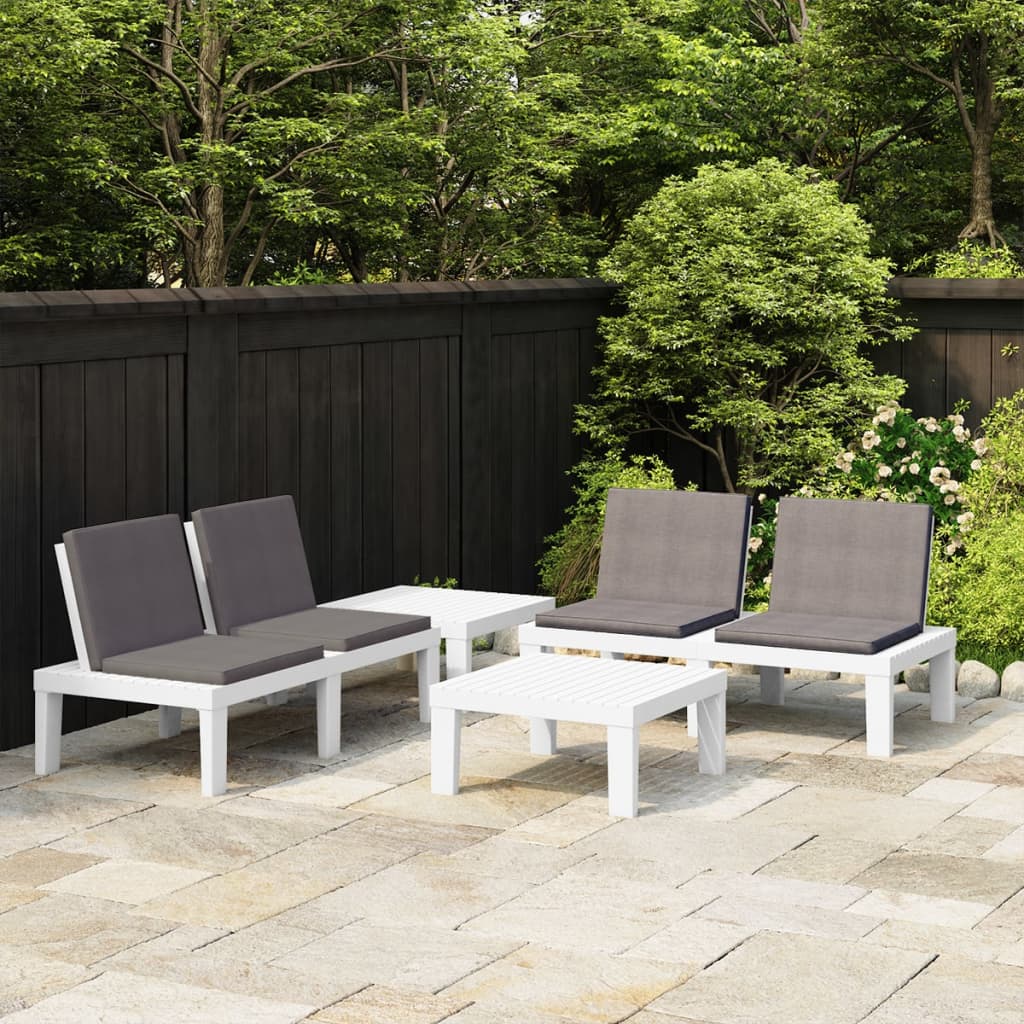 4-delige Loungeset met kussens kunststof wit is nu te koop bij PeponiXL, paradijselijk wonen!