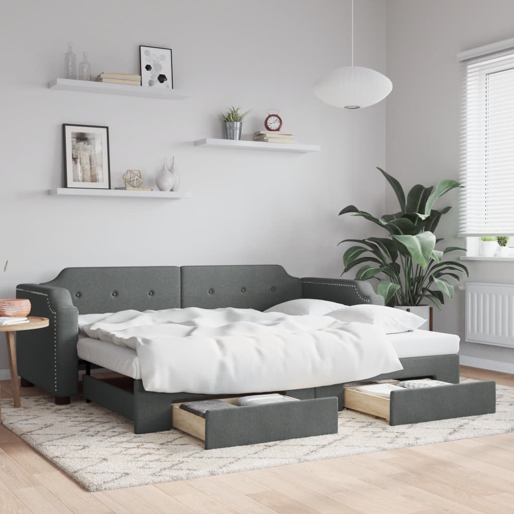 Slaapbank onderschuifbed en lades 90x190 cm stof donkergrijs is nu te koop bij PeponiXL, paradijselijk wonen!