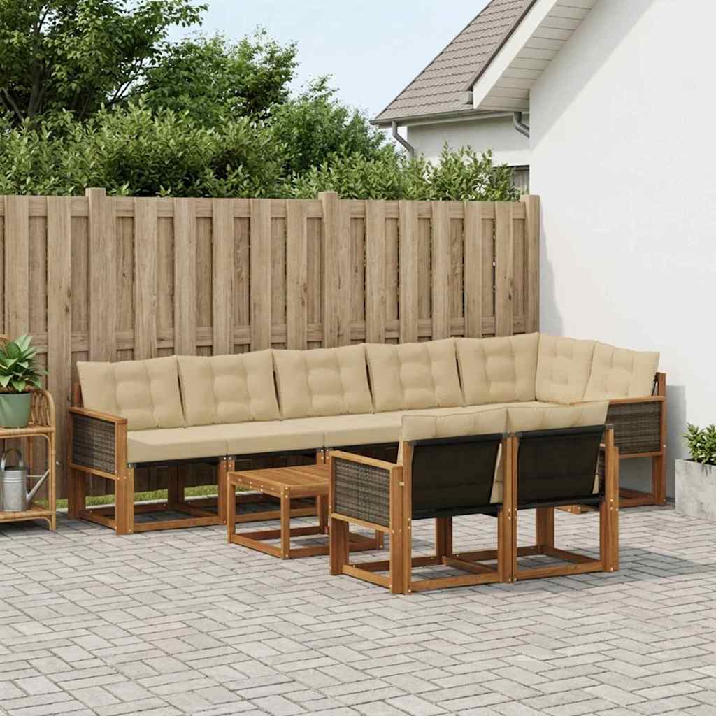 Buiten bankenset met kussen 9 pcs Natuurlijk en Beige is nu te koop bij PeponiXL, paradijselijk wonen!