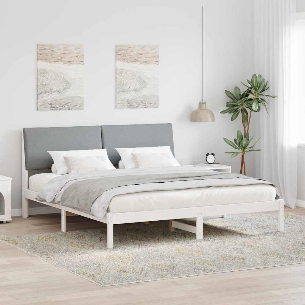 Bedframe Wit en lichtgrijs 200 x 200 cm Massief grenenhout is nu te koop bij PeponiXL, paradijselijk wonen!