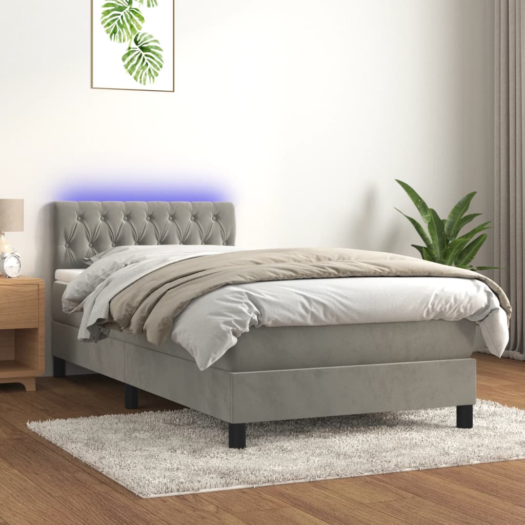 Boxspring met matras en LED fluweel lichtgrijs 100x200 cm is nu te koop bij PeponiXL, paradijselijk wonen!