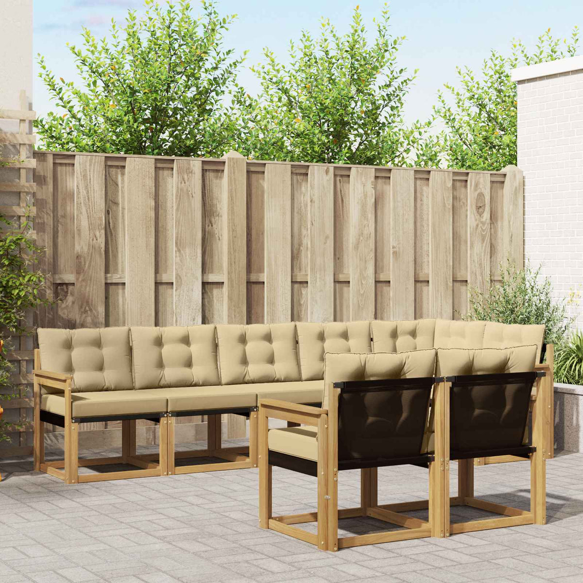 Buiten bankenset met kussen 8 pcs Wit en Beige is nu te koop bij PeponiXL, paradijselijk wonen!