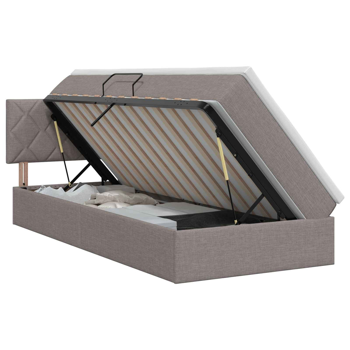 Opbergbed met matras met hoofdeinde Taupe 90 x 200 cm fluweel is nu te koop bij PeponiXL, paradijselijk wonen!