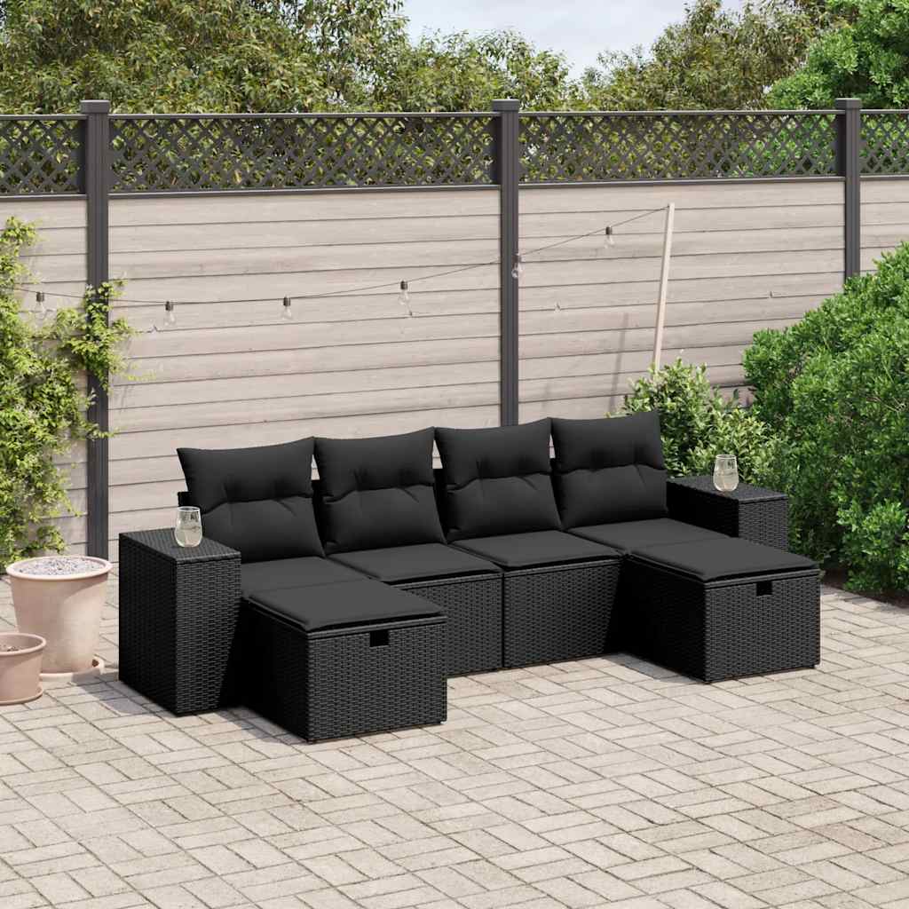 6-delige Loungeset met kussens poly rattan zwart is nu te koop bij PeponiXL, paradijselijk wonen!