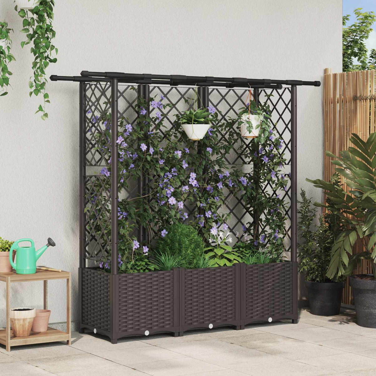 Verhoogd Bed met Trellis en Dak Bruin 163,5 x 40 x 136 cm PP is nu te koop bij PeponiXL, paradijselijk wonen!