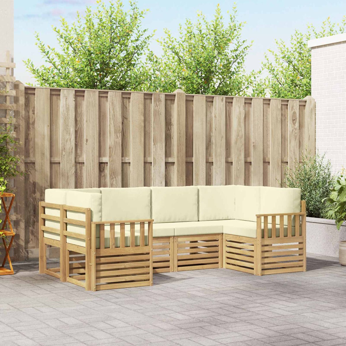 Buiten bankenset 5 pcs Wit en Crème 245 x 128,5 x 73 cm is nu te koop bij PeponiXL, paradijselijk wonen!