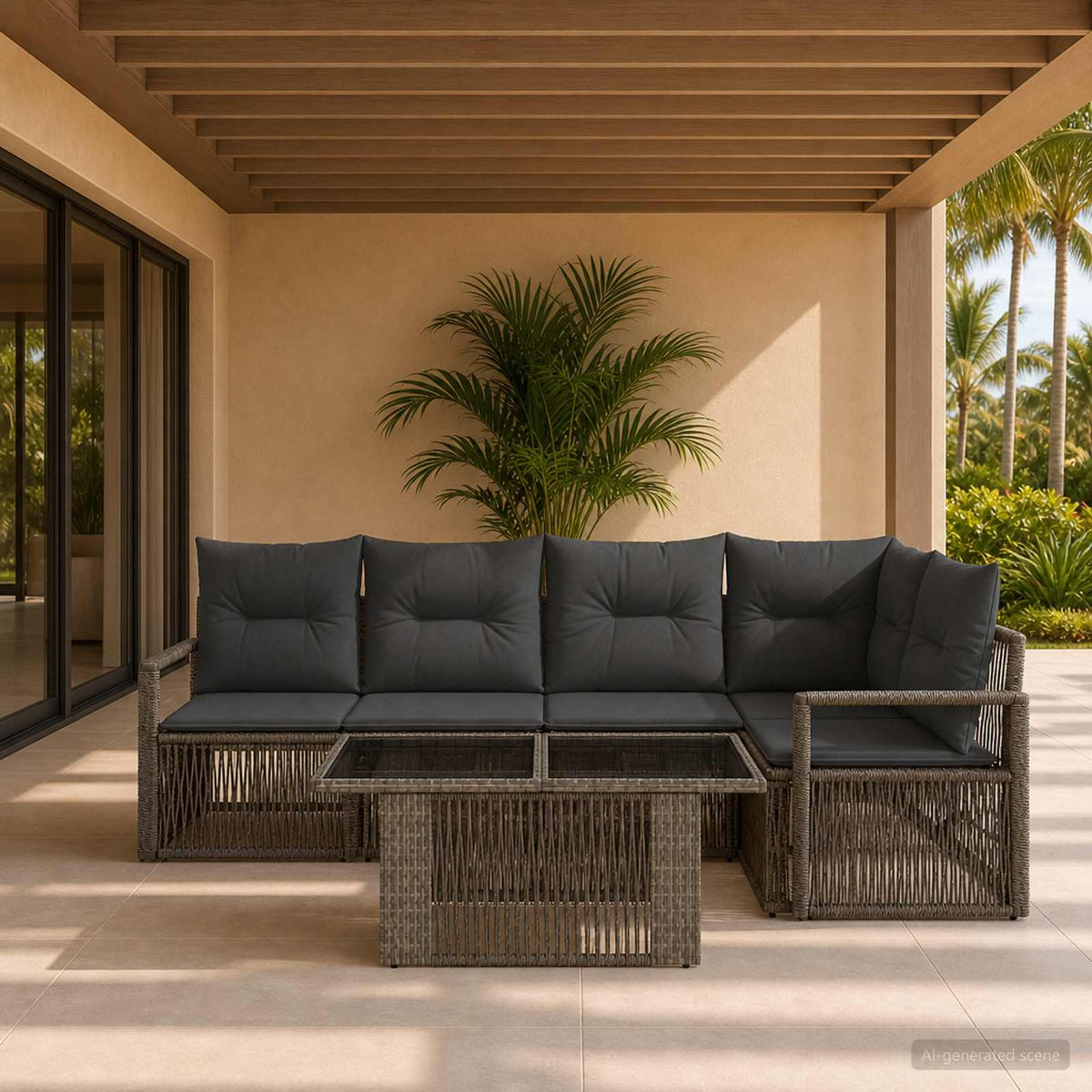 Tuinbankenset 5 st Grijs en Donkergrijs poly rattan is nu te koop bij PeponiXL, paradijselijk wonen!