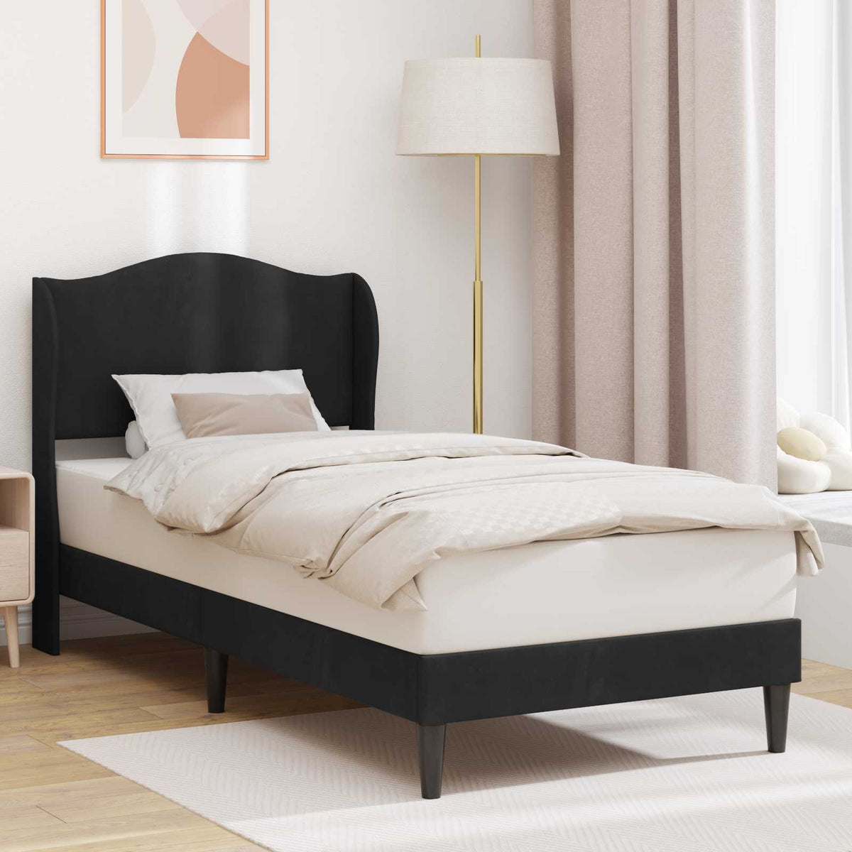 Bedframe met hoofdeinde Zwart 90 x 200 cm Fluweel is nu te koop bij PeponiXL, paradijselijk wonen!