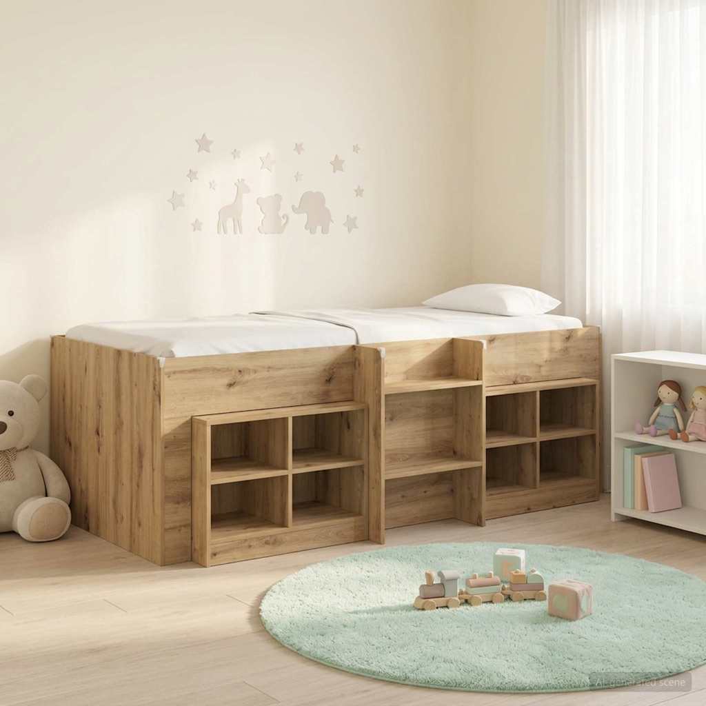 Loft Bed Frame met Kast 3 st Artisanaal eiken Bewerkt hout is nu te koop bij PeponiXL, paradijselijk wonen!