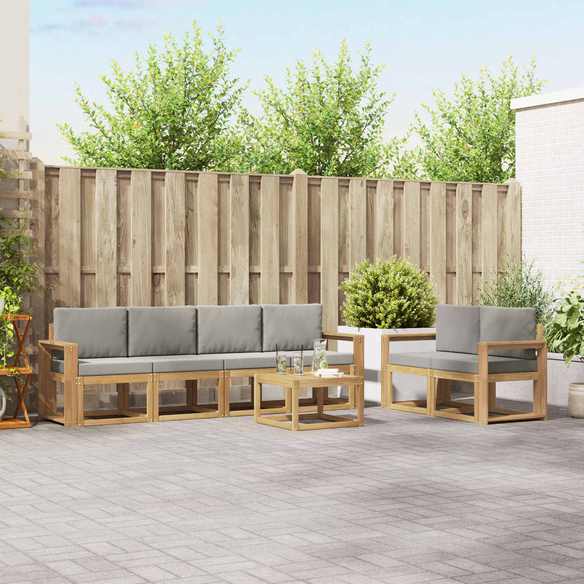 Buiten bankenset 7 pcs Wit en Lichtgrijs 59 x 59 x 37 cm is nu te koop bij PeponiXL, paradijselijk wonen!