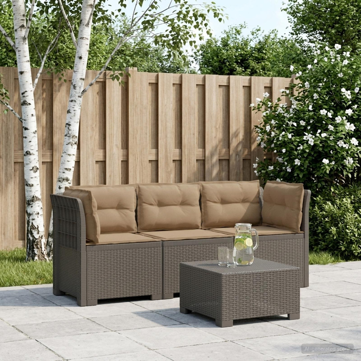 3-zits tuinbank met kussens in rattanlook PP Lichtgrijs is nu te koop bij PeponiXL, paradijselijk wonen!