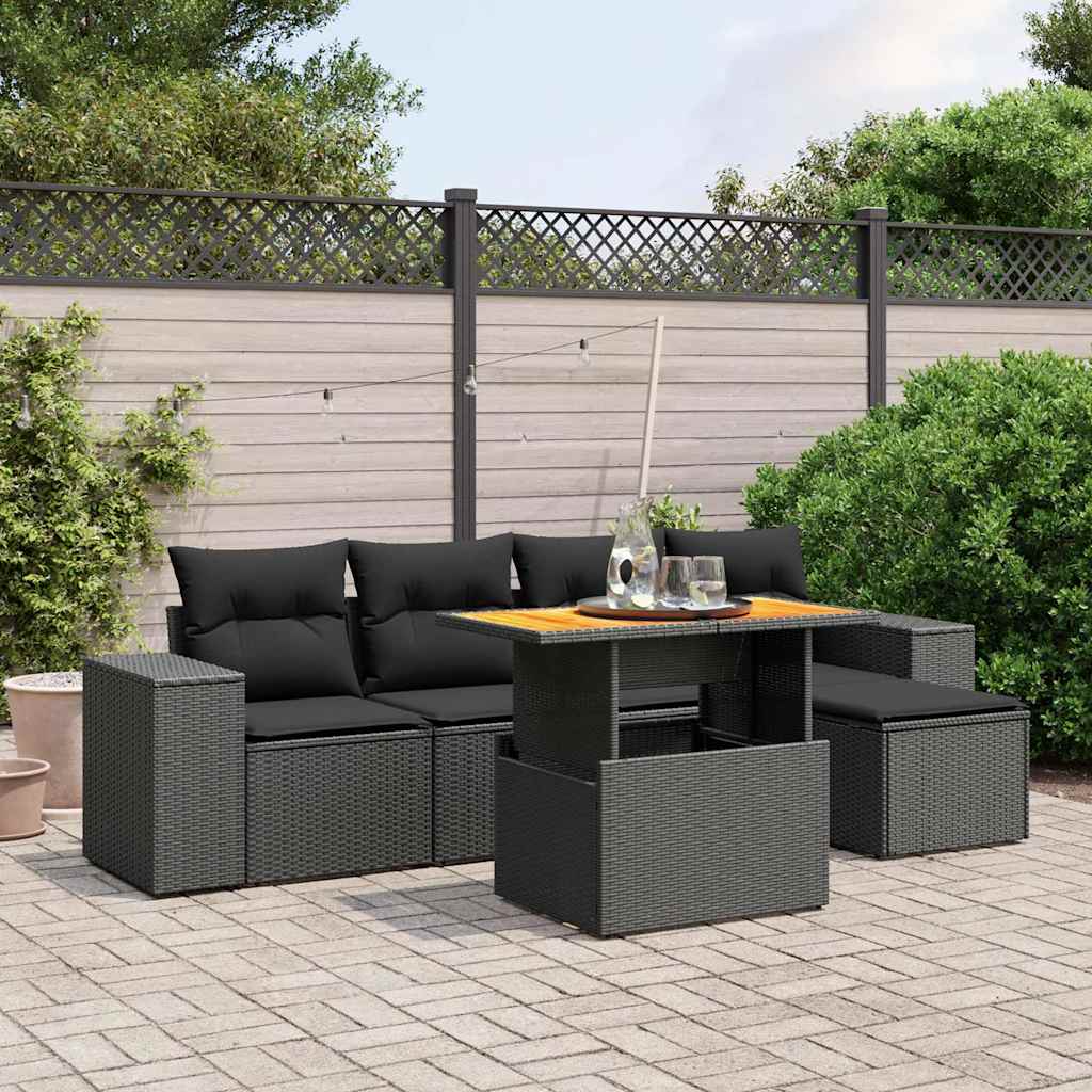 6-delige Loungeset met kussens poly rattan zwart is nu te koop bij PeponiXL, paradijselijk wonen!