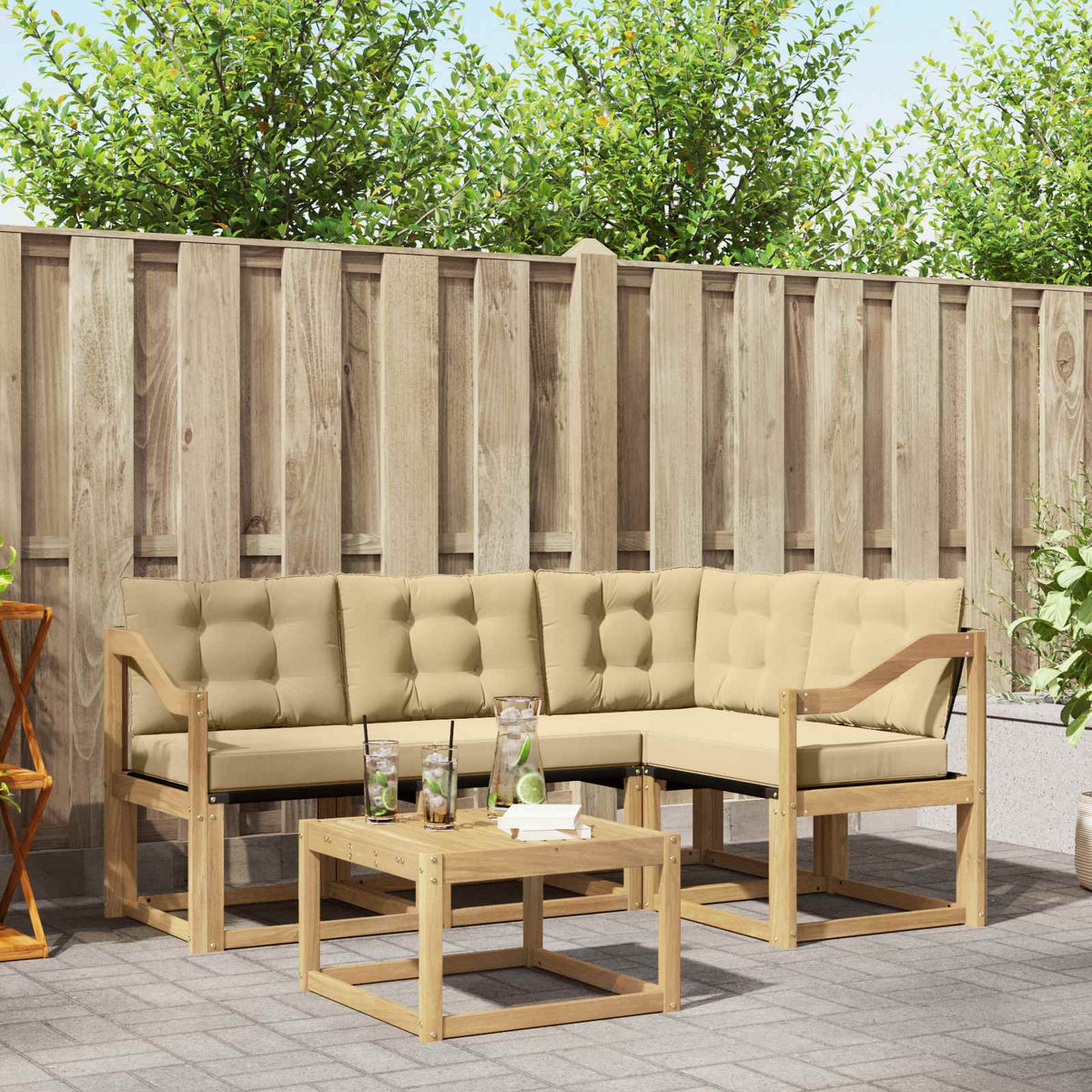 Buiten bankenset met kussen 5 pcs Wit en Beige is nu te koop bij PeponiXL, paradijselijk wonen!