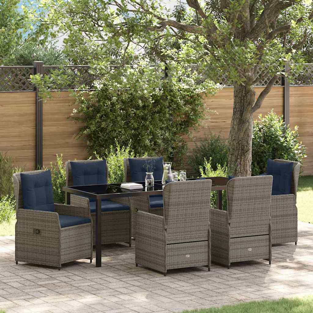 Tuin Eetset met kussen 7 pcs Grijs Poly riet is nu te koop bij PeponiXL, paradijselijk wonen!
