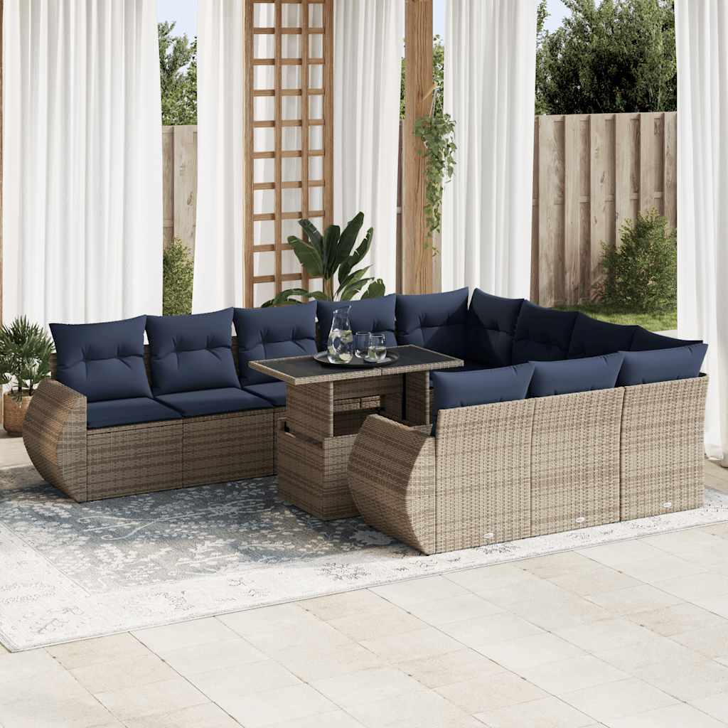 11-delige Loungeset met kussens poly rattan acacia grijs is nu te koop bij PeponiXL, paradijselijk wonen!