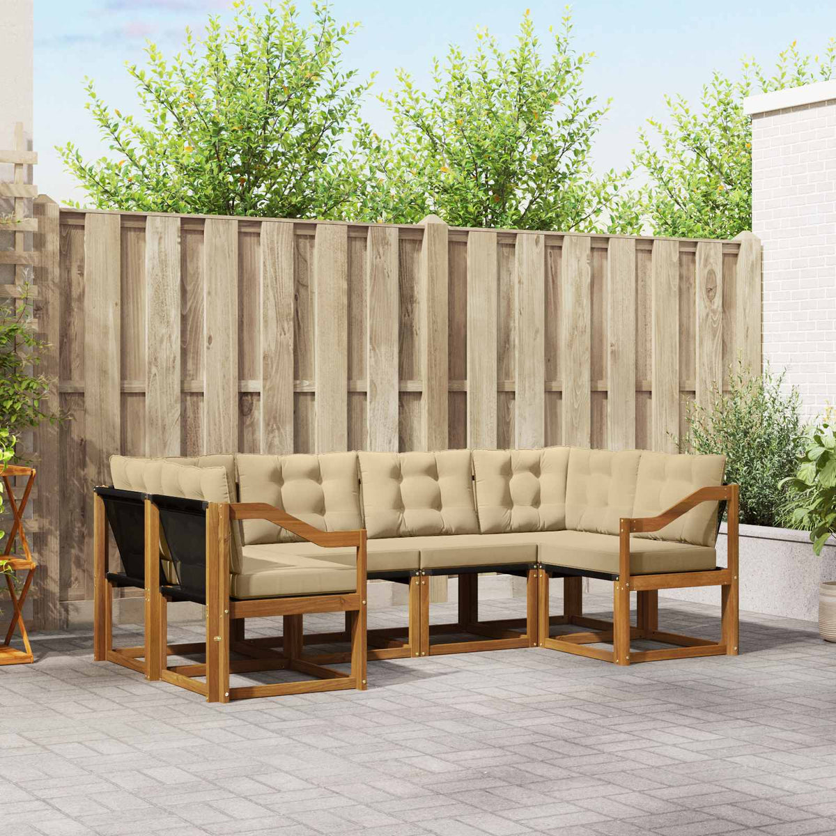 Buiten bankenset met kussen 6 pcs Natuurlijk en Beige is nu te koop bij PeponiXL, paradijselijk wonen!