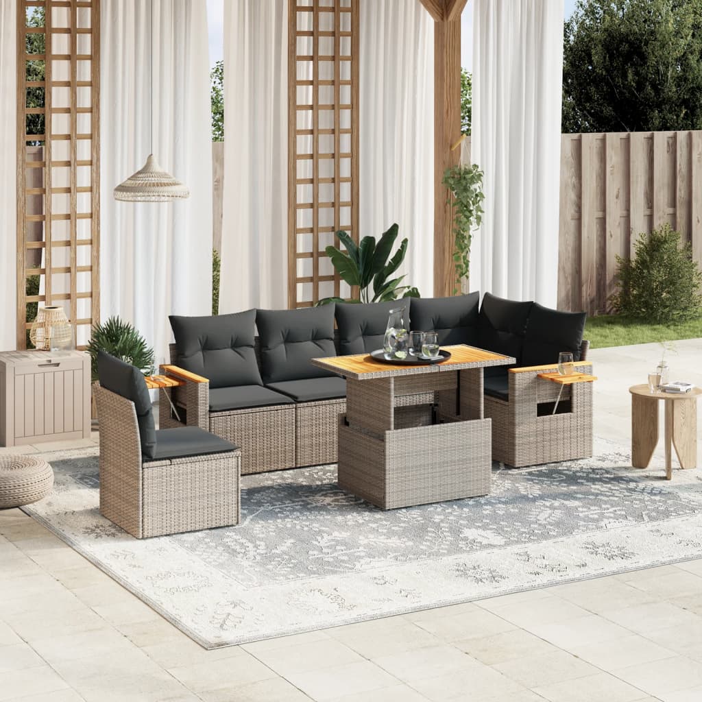 7-delige Loungeset met kussens poly rattan grijs is nu te koop bij PeponiXL, paradijselijk wonen!