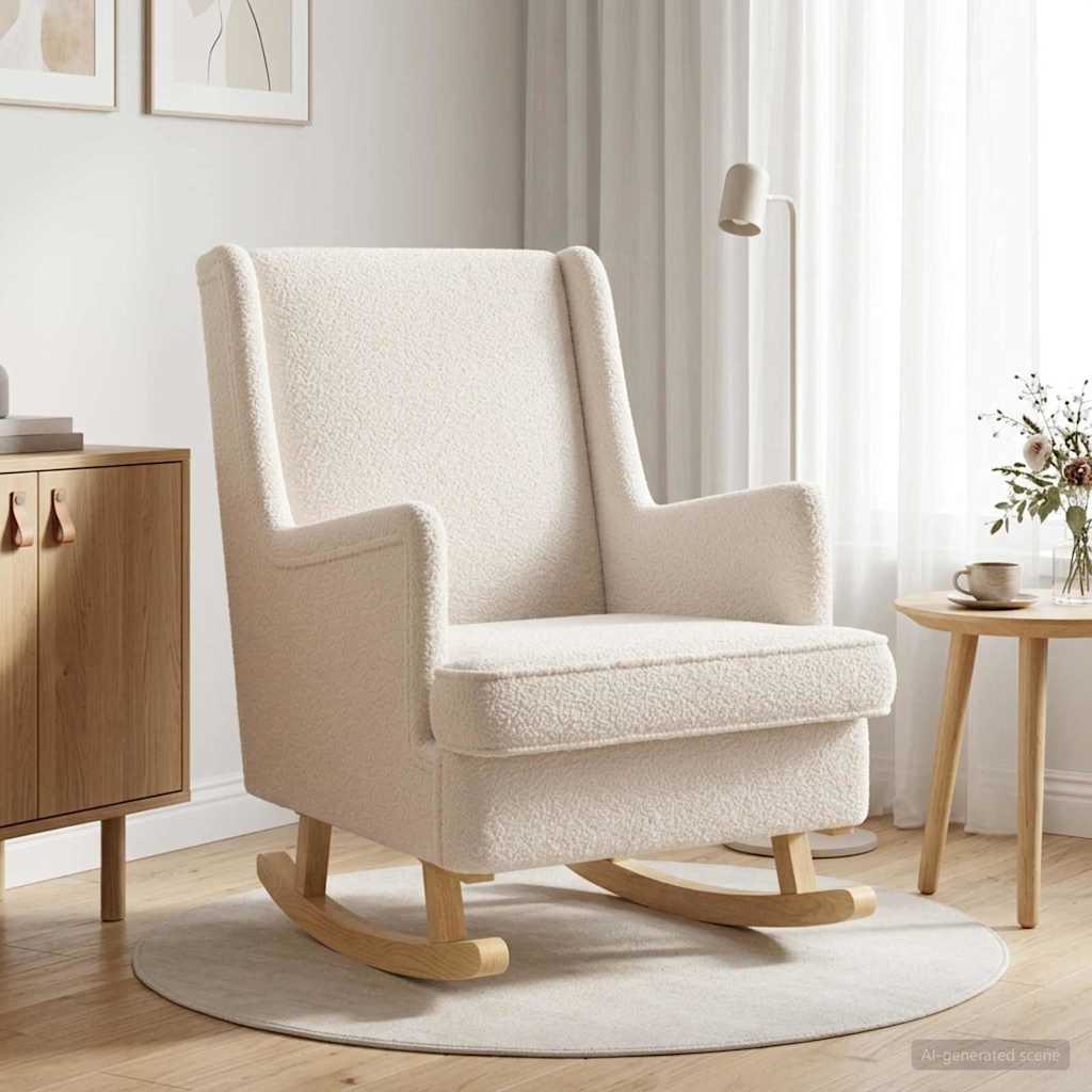 Schommelstoel Crème 62 x 80 x 85 cm Schapenstof is nu te koop bij PeponiXL, paradijselijk wonen!