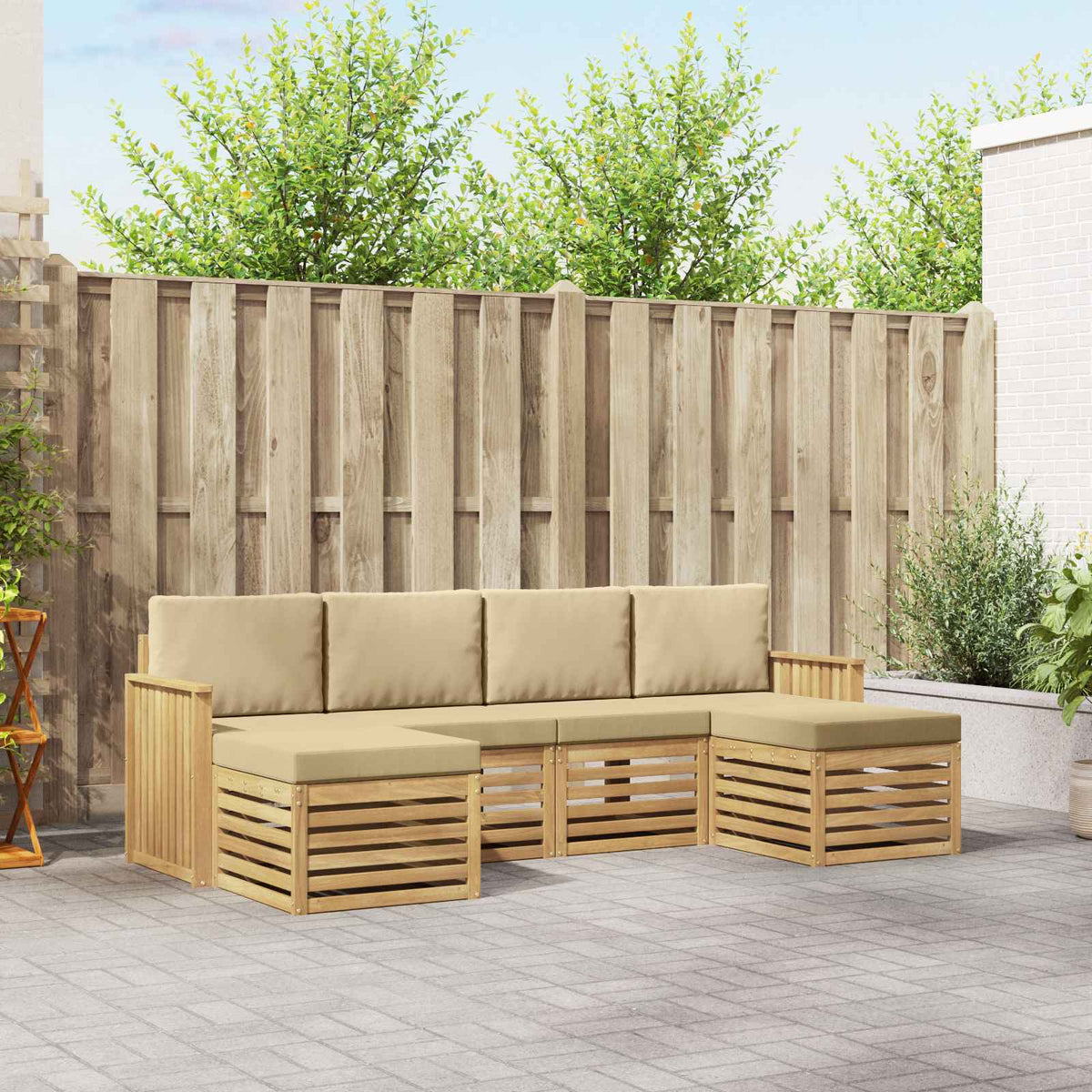 Buiten bankenset 6 pcs Wit en Beige 249 x 122,5 x 73 cm is nu te koop bij PeponiXL, paradijselijk wonen!
