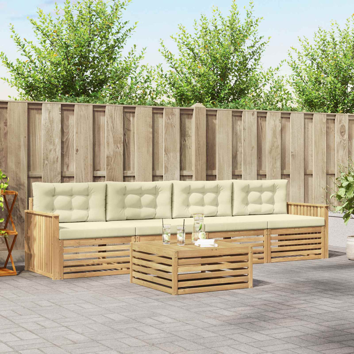 Buiten bankenset 5 pcs Wit en crèmekleurig Massief Acaciahout is nu te koop bij PeponiXL, paradijselijk wonen!