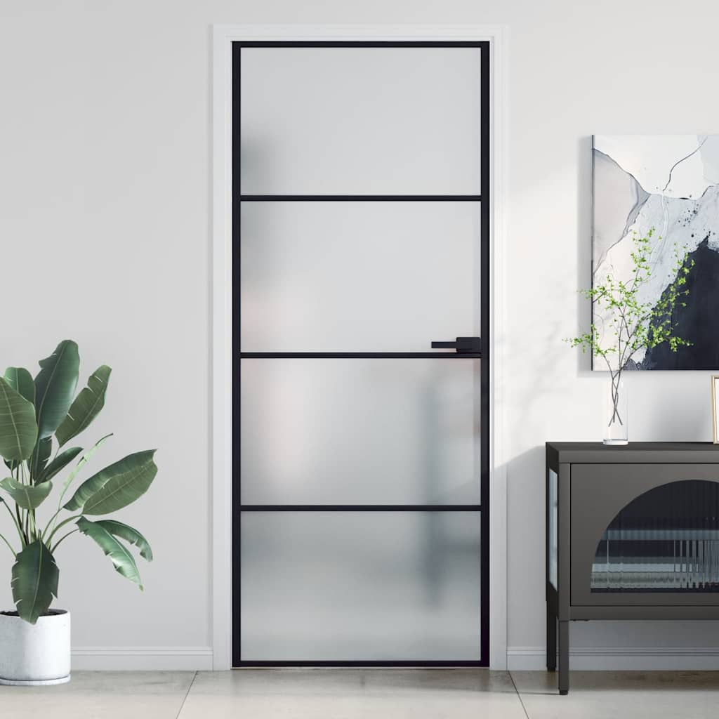 Binnendeur smal 83x201,5 cm gehard glas en aluminium zwart is nu te koop bij PeponiXL, paradijselijk wonen!
