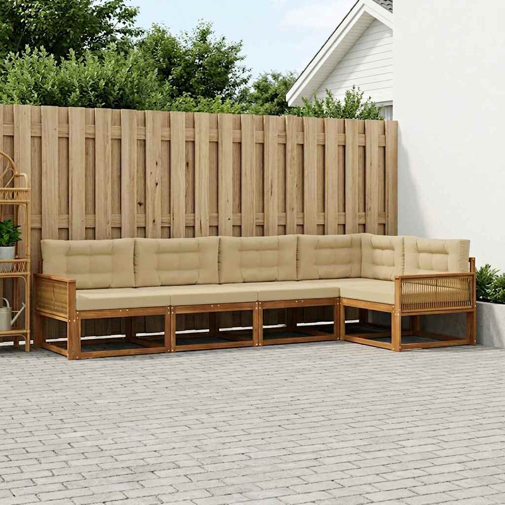 Buiten bankenset met kussen 5 pcs Natuurlijk en Beige is nu te koop bij PeponiXL, paradijselijk wonen!