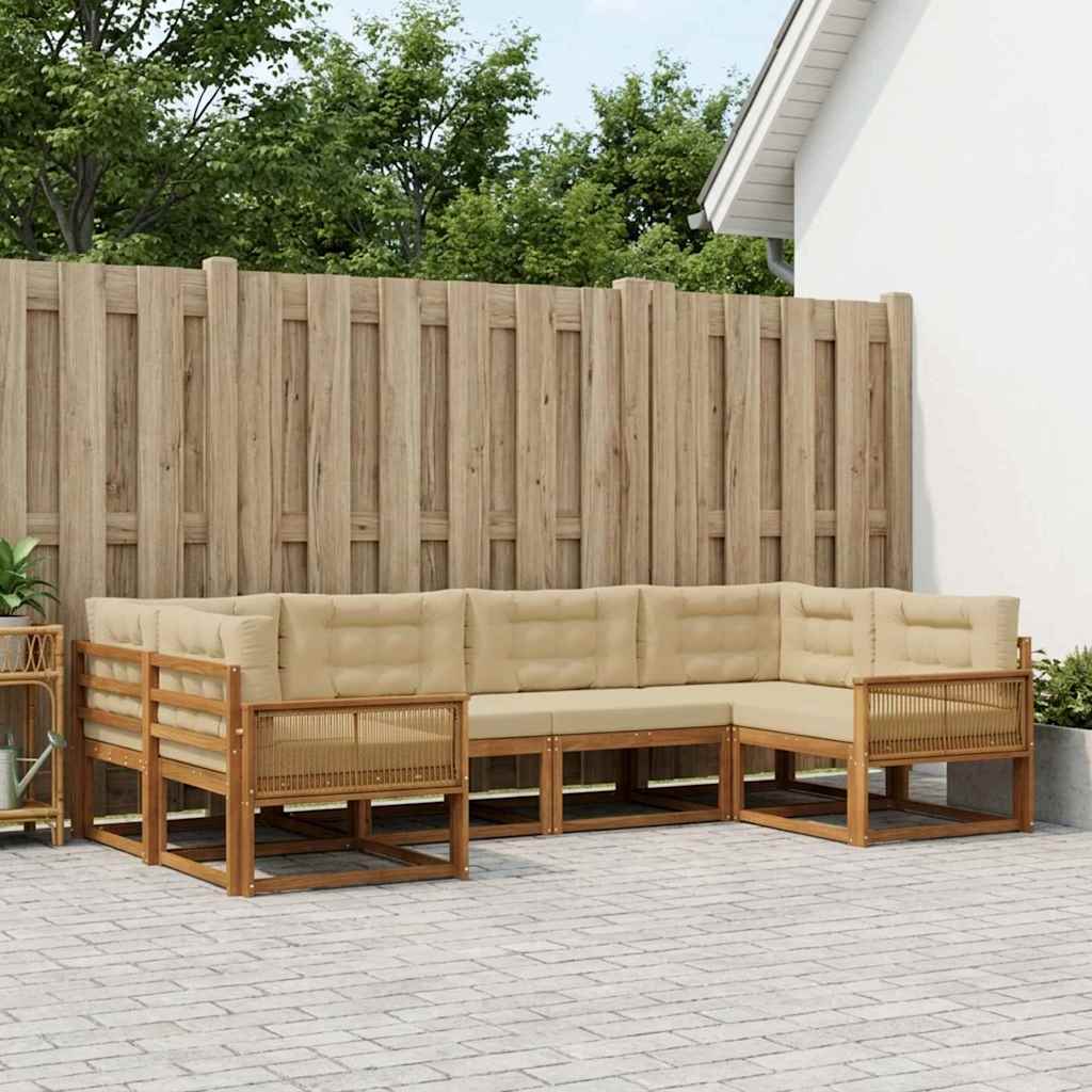 Buiten bankenset met kussen 6 pcs Natuurlijk en Beige is nu te koop bij PeponiXL, paradijselijk wonen!