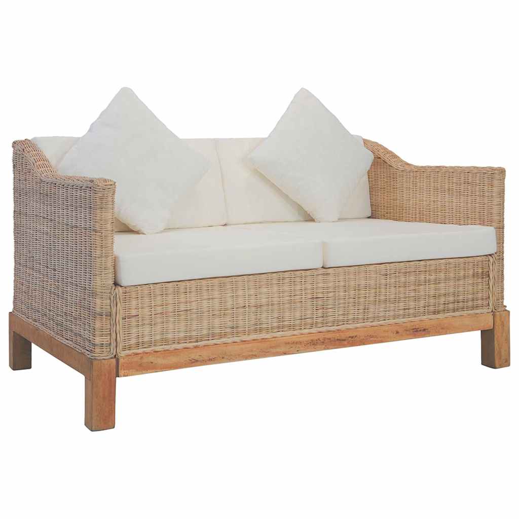 Tweezitsbank met kussens natuurlijk rattan is nu te koop bij PeponiXL, paradijselijk wonen!