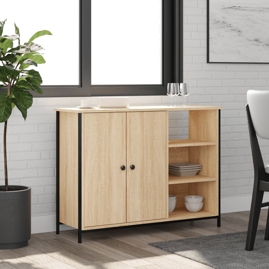 Dressoir 100x33x75 cm bewerkt hout sonoma eikenkleurig is nu te koop bij PeponiXL, paradijselijk wonen!