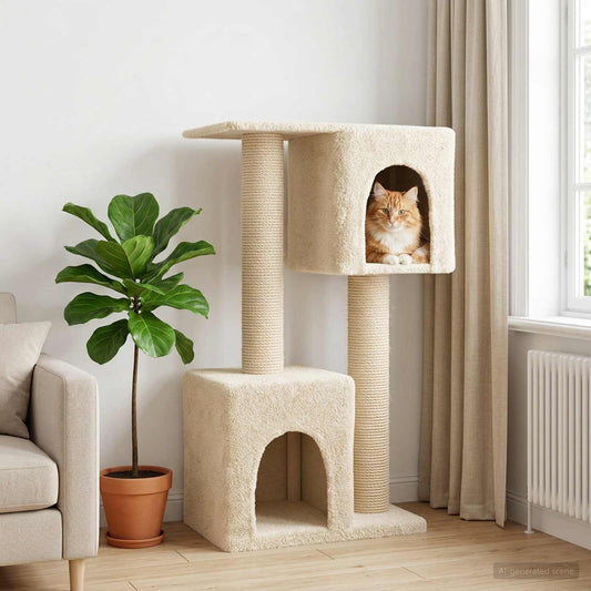 Kattenboom met sisal krabpalen Crèmekleurig 114 cm is nu te koop bij PeponiXL, paradijselijk wonen!
