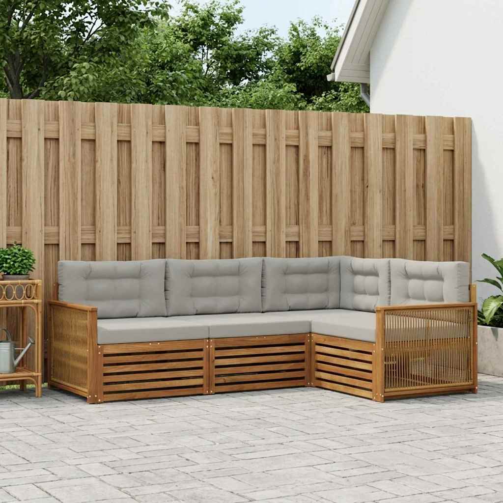 Buiten bankenset met kussen 4 pcs Naturel en lichtgrijs is nu te koop bij PeponiXL, paradijselijk wonen!