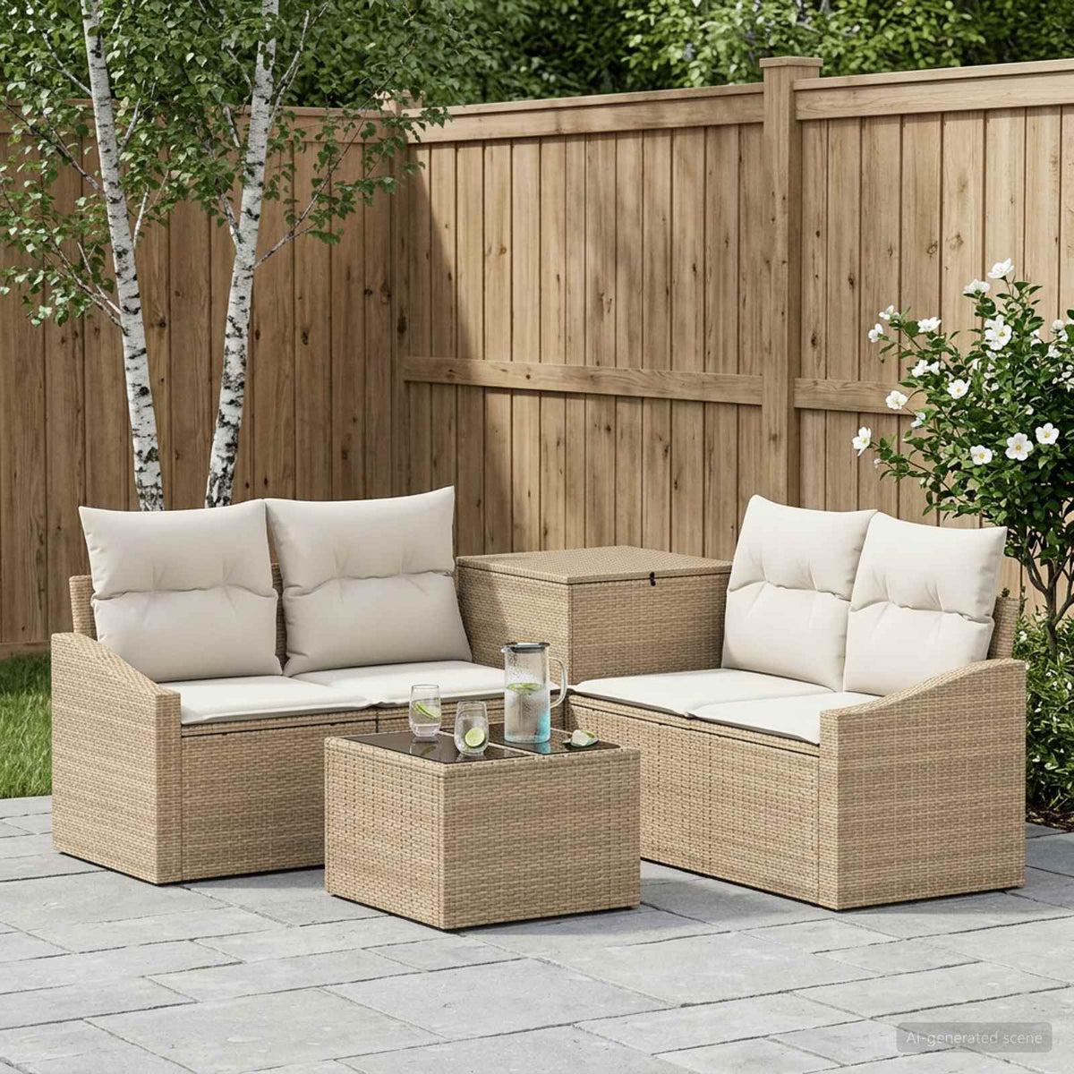 Bankstel 6 st Beige en Crème Wit Poly Rattan en Staal is nu te koop bij PeponiXL, paradijselijk wonen!