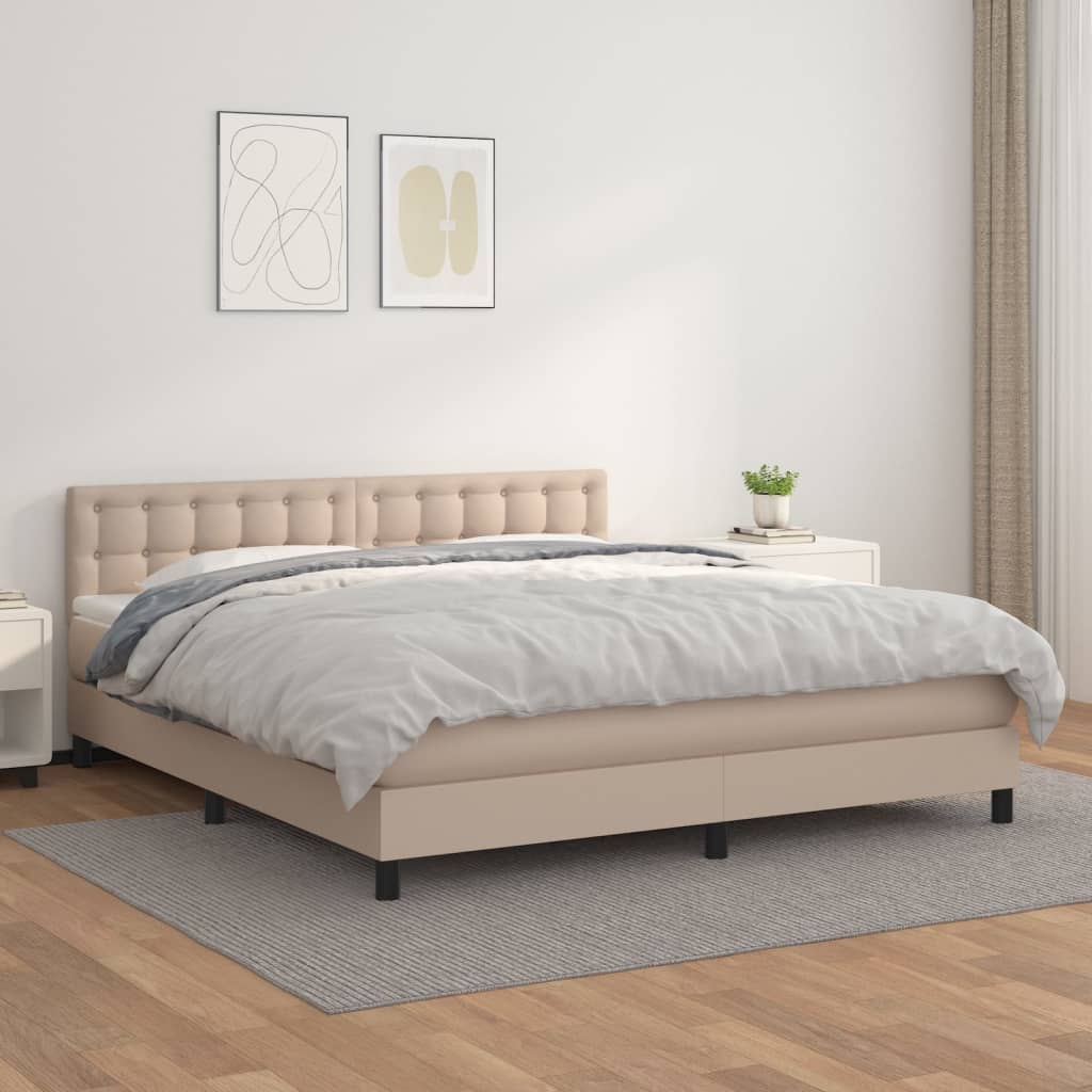 Boxspring met matras kunstleer cappuccinokleurig 180x200 cm is nu te koop bij PeponiXL, paradijselijk wonen!