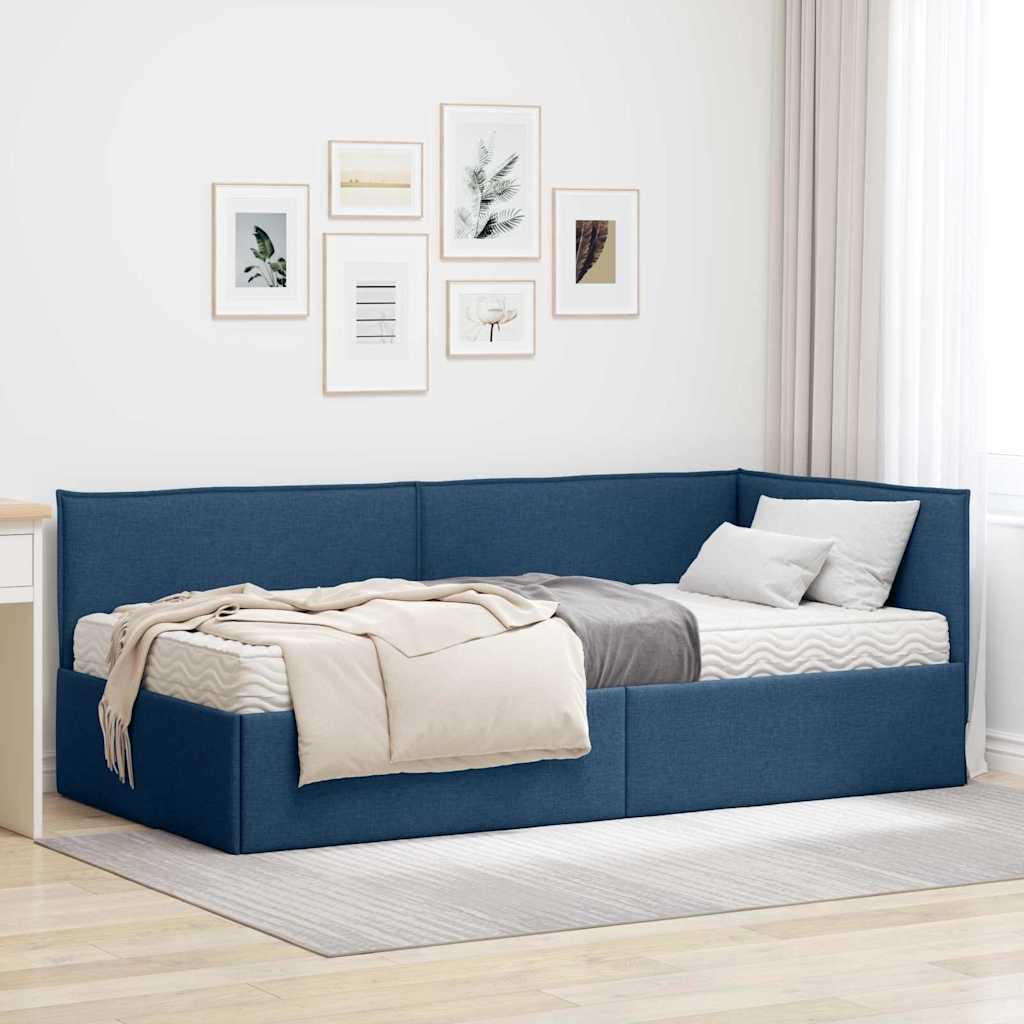 Hoekbedframe met Matras met hoofdeinde 2 pcs Blauw Fluweel is nu te koop bij PeponiXL, paradijselijk wonen!