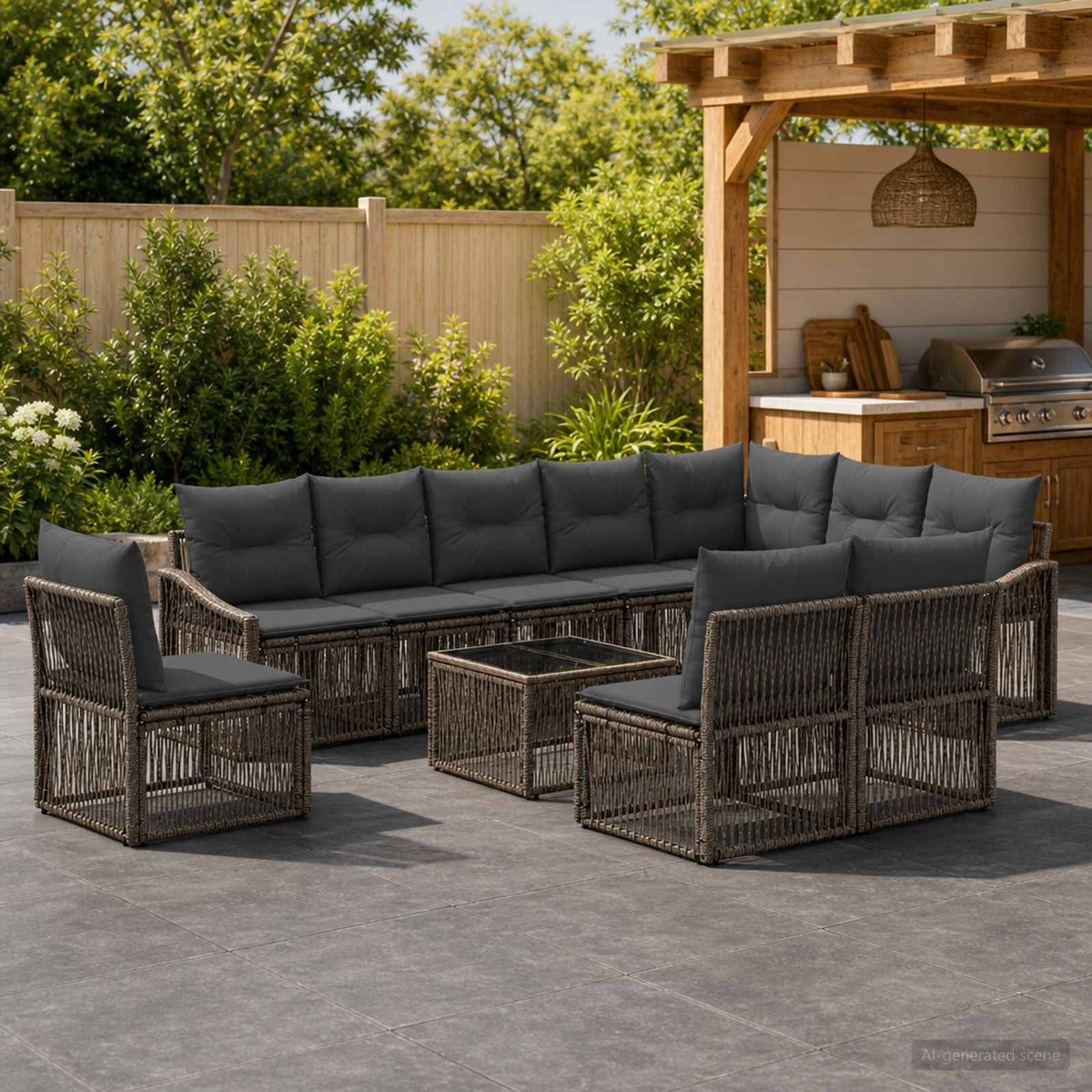 Tuinbankenset 11 pcs Grijs poly rattan is nu te koop bij PeponiXL, paradijselijk wonen!