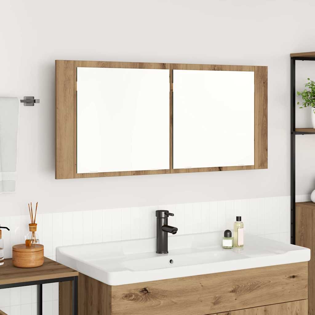 LED Spiegelkast Artisan Eiken 100 x 12 x 45 cm Bewerkt hout is nu te koop bij PeponiXL, paradijselijk wonen!