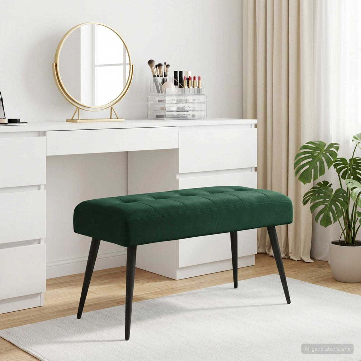 Bank met knoopverstelling Donkergroen 80 x 40 x 46 cm fluweel is nu te koop bij PeponiXL, paradijselijk wonen!