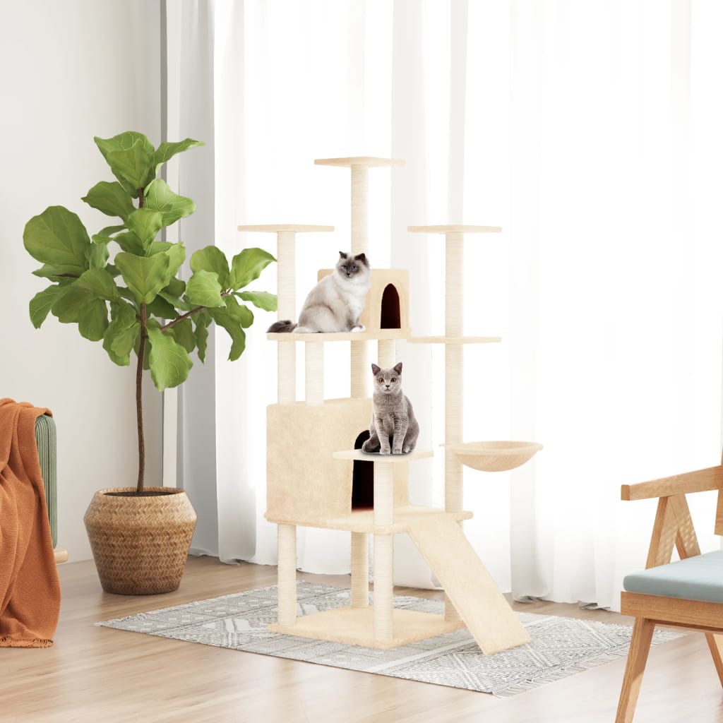 Kattenmeubel met sisal krabpalen 154 cm crèmekleurig is nu te koop bij PeponiXL, paradijselijk wonen!