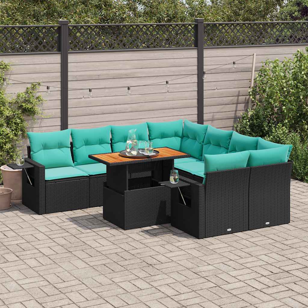 9-delige Loungeset met kussens poly rattan zwart is nu te koop bij PeponiXL, paradijselijk wonen!
