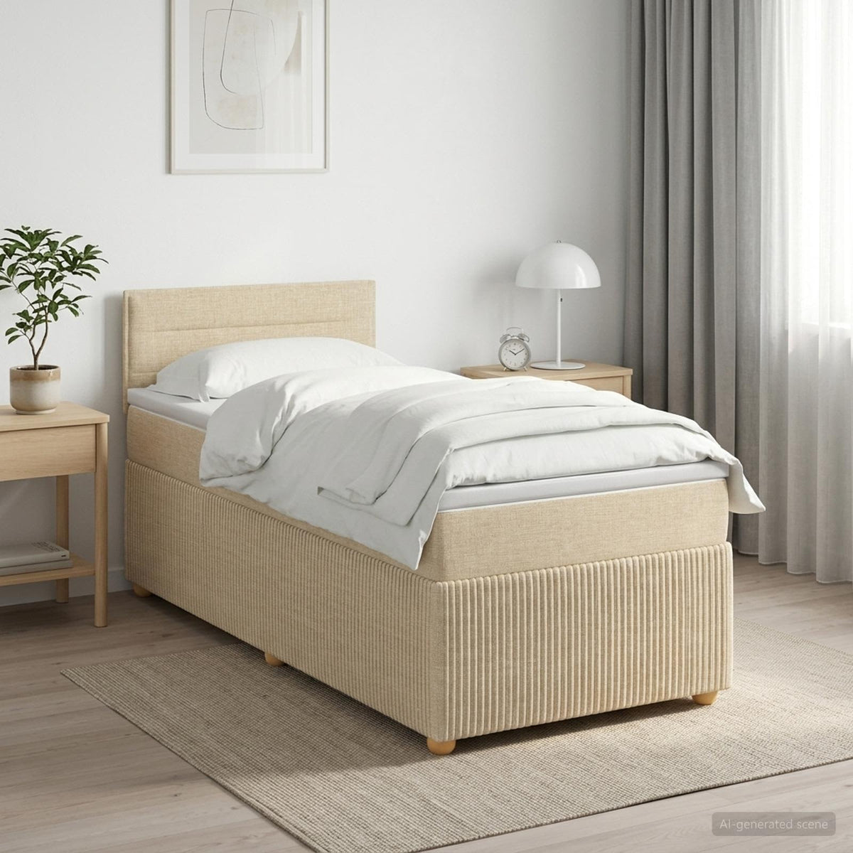 Boxspringbed met matras Crèmekleurig 100 x 200 cm Stof is nu te koop bij PeponiXL, paradijselijk wonen!